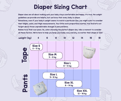 cozycove babay diaper size chart for tape and pants diaper